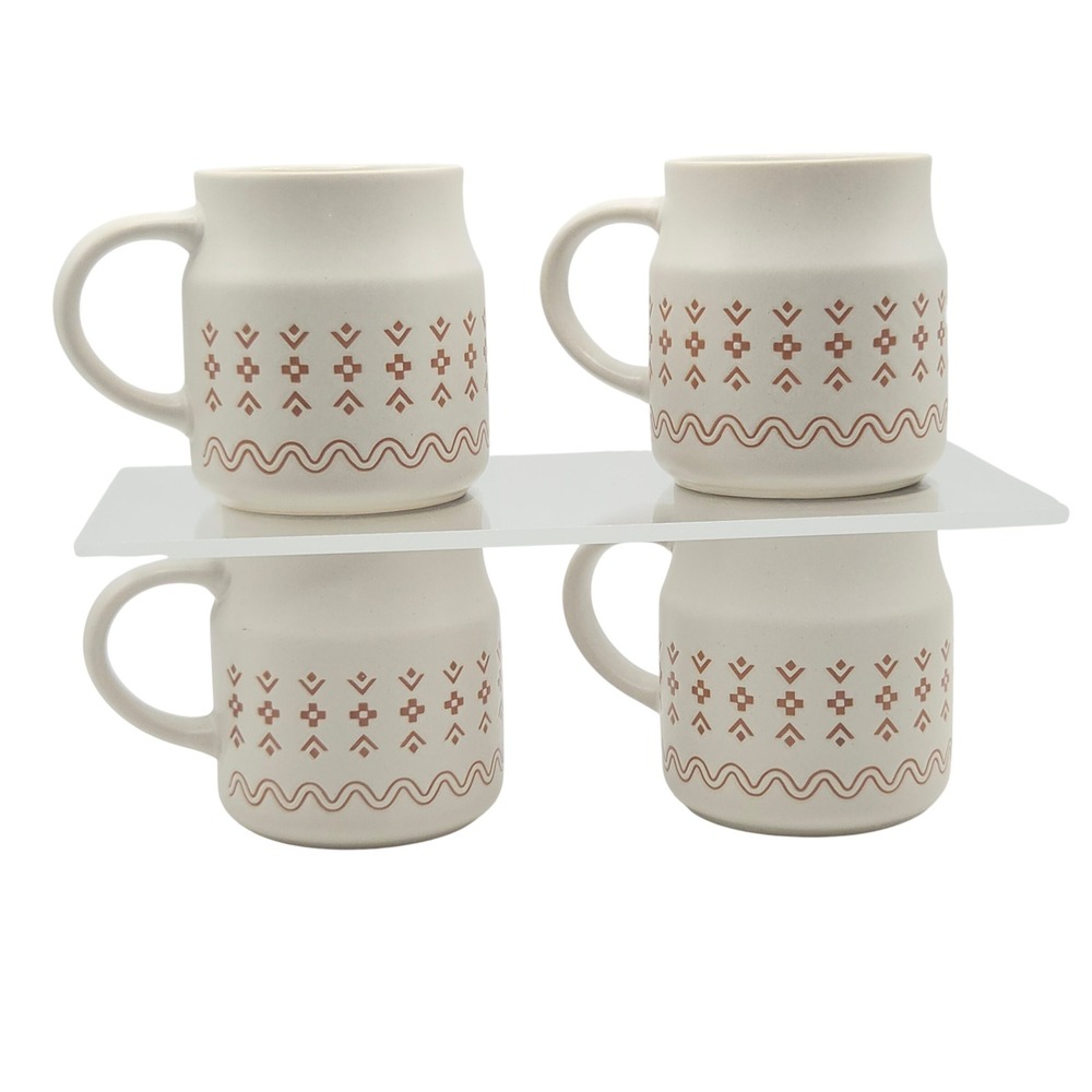Aztec Stoneware Coffee Mug Set of4 Cream 18oz Boho Tribal by Tabletops Unlimited